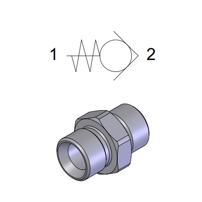 Check Valve Male Male Nipple — hydraulic valve for flow control, pressure regulation, or circuit protection in mobile and industrial hydraulic systems, supplied by Fluid Power Distributors (FPD), Hamilton New Zealand — hydraulic valve specialists for construction, agriculture, forestry, and industrial applications across New Zealand