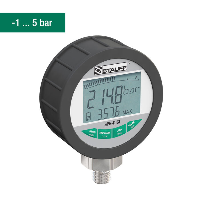 Stauff Digital Pressure Gauges &mdash; hydraulic test and measurement equipment for pressure, temperature, and flow diagnostics in mobile and industrial systems, supplied by Fluid Power Distributors (FPD), Hamilton New Zealand &mdash; genuine Stauff diagnostic instruments in stock for hydraulic technicians across New Zealand