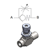 Inline Unidirectional flow regulator (90&deg;) &mdash; hydraulic valve for flow control, pressure regulation, or circuit protection in mobile and industrial hydraulic systems, supplied by Fluid Power Distributors (FPD), Hamilton New Zealand &mdash; hydraulic valve specialists for construction, agriculture, forestry, and industrial applications across New Zealand