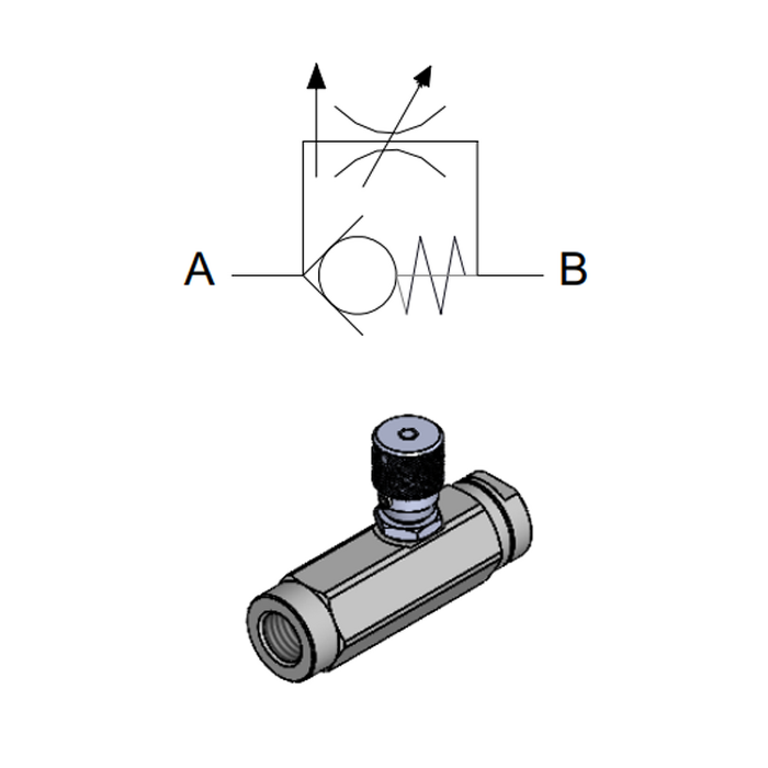 Inline Unidirectional pressure compensated flow regulator — hydraulic valve for flow control, pressure regulation, or circuit protection in mobile and industrial hydraulic systems, supplied by Fluid Power Distributors (FPD), Hamilton New Zealand — hydraulic valve specialists for construction, agriculture, forestry, and industrial applications across New Zealand