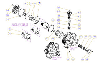 Exploded view technical diagram of Kawasaki Staffa HMB030 radial piston motor and genuine spare parts &mdash; including motorcase, cylinder head, pistons, con-rods, bearings, and seals &mdash; genuine KPM replacement parts supplied by Fluid Power Distributors (FPD), New Zealand's exclusive Kawasaki Precision Machinery distributor and authorised service centre, Hamilton New Zealand