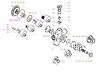 Exploded view technical diagram of Kawasaki Staffa HMB060 radial piston motor and genuine spare parts &mdash; including motorcase, cylinder head, pistons, con-rods, bearings, and seals &mdash; genuine KPM replacement parts supplied by Fluid Power Distributors (FPD), New Zealand's exclusive Kawasaki Precision Machinery distributor and authorised service centre, Hamilton New Zealand