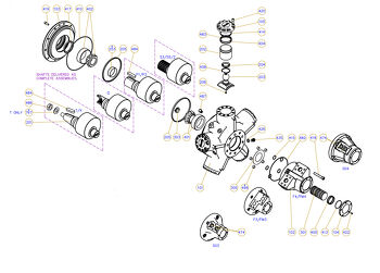 Exploded view technical diagram of Kawasaki Staffa HMB060 radial piston motor and genuine spare parts &mdash; including motorcase, cylinder head, pistons, con-rods, bearings, and seals &mdash; genuine KPM replacement parts supplied by Fluid Power Distributors (FPD), New Zealand's exclusive Kawasaki Precision Machinery distributor and authorised service centre, Hamilton New Zealand