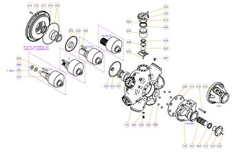 Exploded view technical diagram of Kawasaki Staffa HMB270 radial piston motor and genuine spare parts &mdash; including motorcase, cylinder head, pistons, con-rods, bearings, and seals &mdash; genuine KPM replacement parts supplied by Fluid Power Distributors (FPD), New Zealand's exclusive Kawasaki Precision Machinery distributor and authorised service centre, Hamilton New Zealand