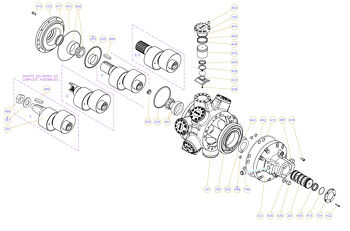 Exploded view technical diagram of Kawasaki Staffa HMHDB400 radial piston motor and genuine spare parts &mdash; including motorcase, cylinder head, pistons, con-rods, bearings, and seals &mdash; genuine KPM replacement parts supplied by Fluid Power Distributors (FPD), New Zealand's exclusive Kawasaki Precision Machinery distributor and authorised service centre, Hamilton New Zealand