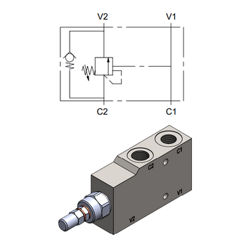 Single Effect Overcenter Valve &mdash; hydraulic valve for flow control, pressure regulation, or circuit protection in mobile and industrial hydraulic systems, supplied by Fluid Power Distributors (FPD), Hamilton New Zealand &mdash; hydraulic valve specialists for construction, agriculture, forestry, and industrial applications across New Zealand