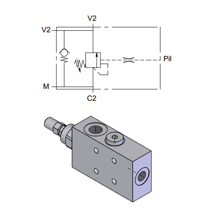 Single Effect Overcenter Flangeable Valve, 28&times;28 mm Fixing &mdash; hydraulic valve for flow control, pressure regulation, or circuit protection in mobile and industrial hydraulic systems, supplied by Fluid Power Distributors (FPD), Hamilton New Zealand &mdash; hydraulic valve specialists for construction, agriculture, forestry, and industrial applications across New Zealand