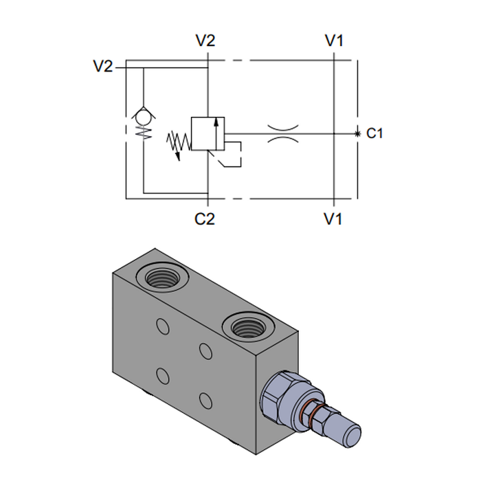 Single Effect Overcenter Flangeable Valve, 30&times;30 mm Fixing &mdash; hydraulic valve for flow control, pressure regulation, or circuit protection in mobile and industrial hydraulic systems, supplied by Fluid Power Distributors (FPD), Hamilton New Zealand &mdash; hydraulic valve specialists for construction, agriculture, forestry, and industrial applications across New Zealand