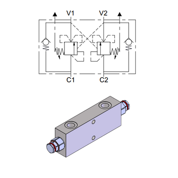 Double Effect Overcenter Valve for Closed Centre &mdash; hydraulic valve for flow control, pressure regulation, or circuit protection in mobile and industrial hydraulic systems, supplied by Fluid Power Distributors (FPD), Hamilton New Zealand &mdash; hydraulic valve specialists for construction, agriculture, forestry, and industrial applications across New Zealand