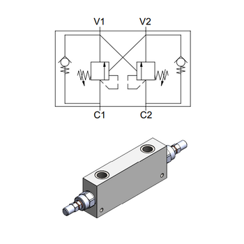 Double Effect Overcenter Valve &mdash; hydraulic valve for flow control, pressure regulation, or circuit protection in mobile and industrial hydraulic systems, supplied by Fluid Power Distributors (FPD), Hamilton New Zealand &mdash; hydraulic valve specialists for construction, agriculture, forestry, and industrial applications across New Zealand