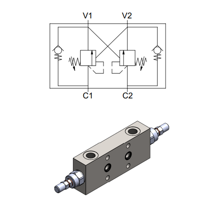 Flangeable Double Effect Overcenter Valve &mdash; hydraulic valve for flow control, pressure regulation, or circuit protection in mobile and industrial hydraulic systems, supplied by Fluid Power Distributors (FPD), Hamilton New Zealand &mdash; hydraulic valve specialists for construction, agriculture, forestry, and industrial applications across New Zealand