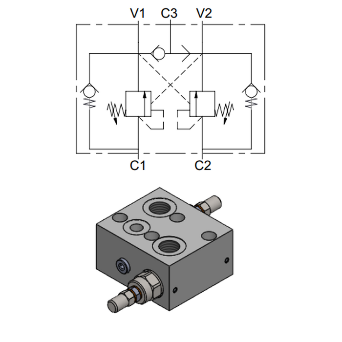 Double Effect Overcenter Valve, OMP/OMR Motor Flangeable &mdash; hydraulic valve for flow control, pressure regulation, or circuit protection in mobile and industrial hydraulic systems, supplied by Fluid Power Distributors (FPD), Hamilton New Zealand &mdash; hydraulic valve specialists for construction, agriculture, forestry, and industrial applications across New Zealand