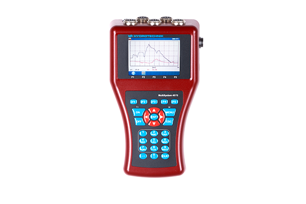 Hydrotechnik MultiSystem 4070 — portable hydraulic test and measurement instrument for flow, pressure, temperature, and contamination monitoring, supplied by Fluid Power Distributors (FPD), Hamilton New Zealand — hydraulic diagnostic specialists serving mobile plant and industrial sectors across New Zealand