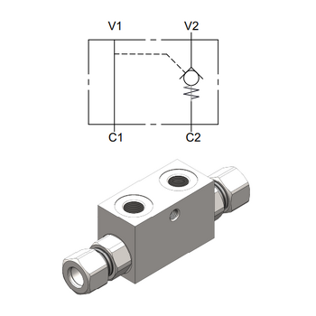 Single Pilot Operated Check Valve (DIN Port Pilot) &mdash; hydraulic valve for flow control, pressure regulation, or circuit protection in mobile and industrial hydraulic systems, supplied by Fluid Power Distributors (FPD), Hamilton New Zealand &mdash; hydraulic valve specialists for construction, agriculture, forestry, and industrial applications across New Zealand
