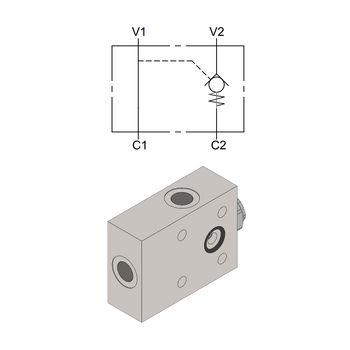 Flangiable Single Pilot Operated Check Valve &mdash; hydraulic valve for flow control, pressure regulation, or circuit protection in mobile and industrial hydraulic systems, supplied by Fluid Power Distributors (FPD), Hamilton New Zealand &mdash; hydraulic valve specialists for construction, agriculture, forestry, and industrial applications across New Zealand