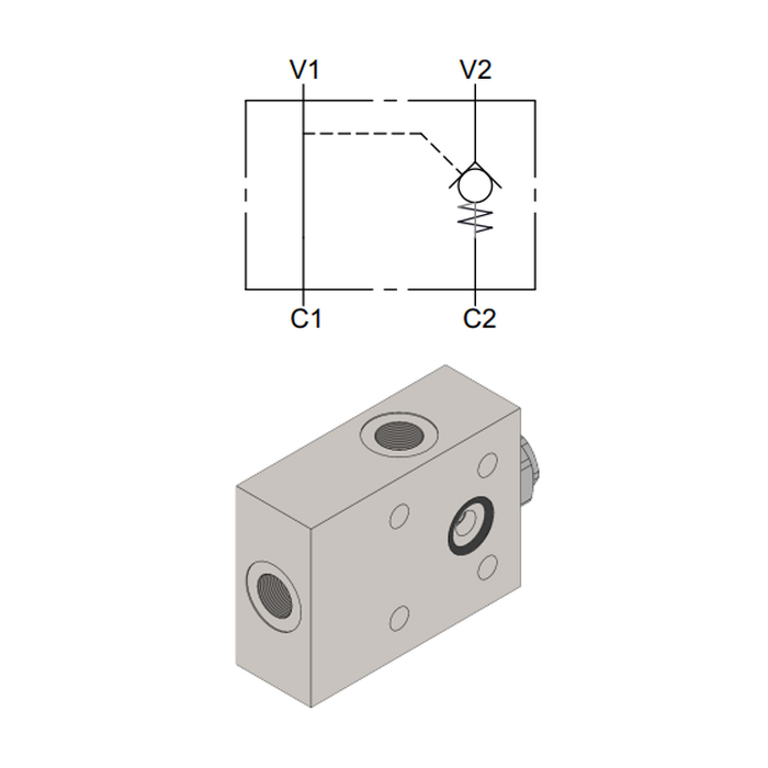 Flangiable Single Pilot Operated Check Valve &mdash; hydraulic valve for flow control, pressure regulation, or circuit protection in mobile and industrial hydraulic systems, supplied by Fluid Power Distributors (FPD), Hamilton New Zealand &mdash; hydraulic valve specialists for construction, agriculture, forestry, and industrial applications across New Zealand