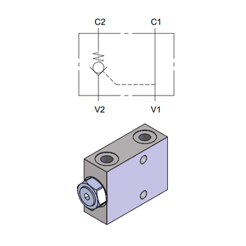 Inline Single Pilot Operated Check Valve &mdash; hydraulic valve for flow control, pressure regulation, or circuit protection in mobile and industrial hydraulic systems, supplied by Fluid Power Distributors (FPD), Hamilton New Zealand &mdash; hydraulic valve specialists for construction, agriculture, forestry, and industrial applications across New Zealand