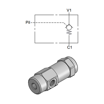 Inline Single Pilot Operated Check Valve (Side Pilot) &mdash; hydraulic valve for flow control, pressure regulation, or circuit protection in mobile and industrial hydraulic systems, supplied by Fluid Power Distributors (FPD), Hamilton New Zealand &mdash; hydraulic valve specialists for construction, agriculture, forestry, and industrial applications across New Zealand