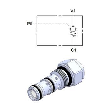 Cartridge Single Pilot Operated Check Valve &mdash; hydraulic valve for flow control, pressure regulation, or circuit protection in mobile and industrial hydraulic systems, supplied by Fluid Power Distributors (FPD), Hamilton New Zealand &mdash; hydraulic valve specialists for construction, agriculture, forestry, and industrial applications across New Zealand