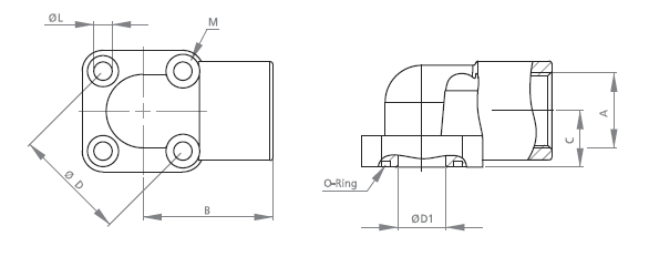 Port Adaptor Flange Mounting 90° Pipe Threaded — 4-Hole