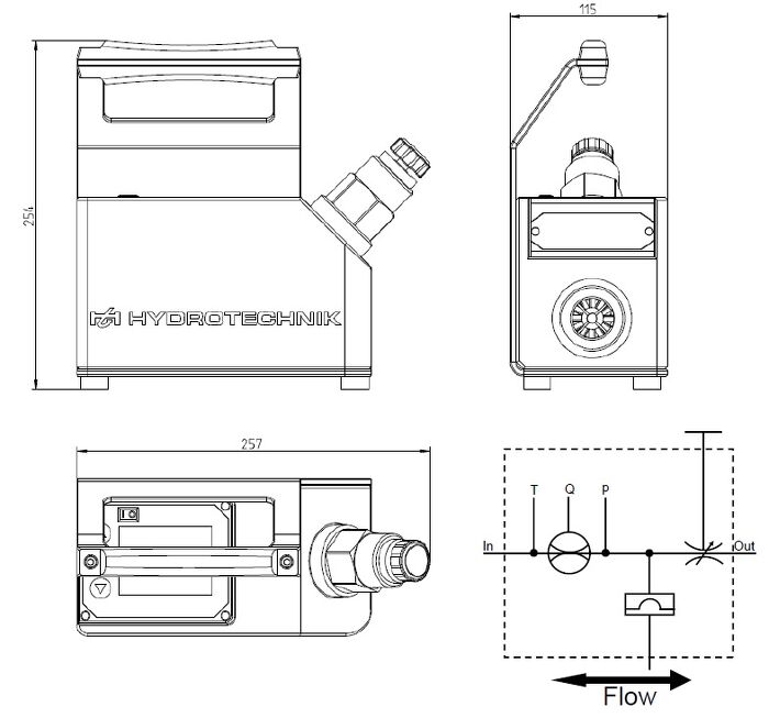 Hydrotechnik QL 400 Digital Test Unit Dimensions &mdash; hydraulic test and measurement equipment for system diagnostics and commissioning, supplied by Fluid Power Distributors (FPD), Hamilton New Zealand &mdash; hydraulic diagnostic specialists for mobile plant and industrial sectors across New Zealand