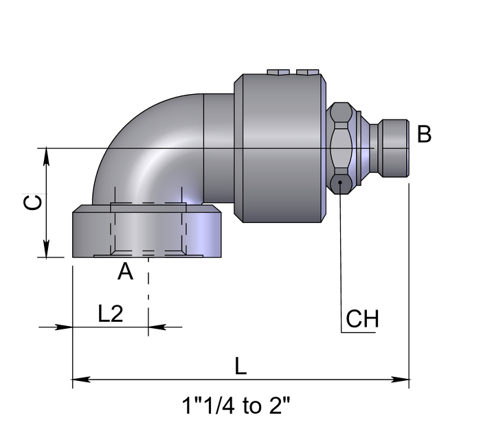 Inline 90 Degree Elbow Coupling &mdash; hydraulic system accessory for mobile and industrial hydraulic installations, supplied by Fluid Power Distributors (FPD), Hamilton New Zealand &mdash; hydraulic components specialists for construction, agriculture, and industrial sectors across New Zealand