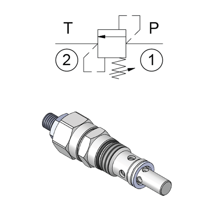 Direct Acting Relief Valve (Cartridge-30 l/min) — hydraulic valve for flow control, pressure regulation, or circuit protection in mobile and industrial hydraulic systems, supplied by Fluid Power Distributors (FPD), Hamilton New Zealand — hydraulic valve specialists for construction, agriculture, forestry, and industrial applications across New Zealand