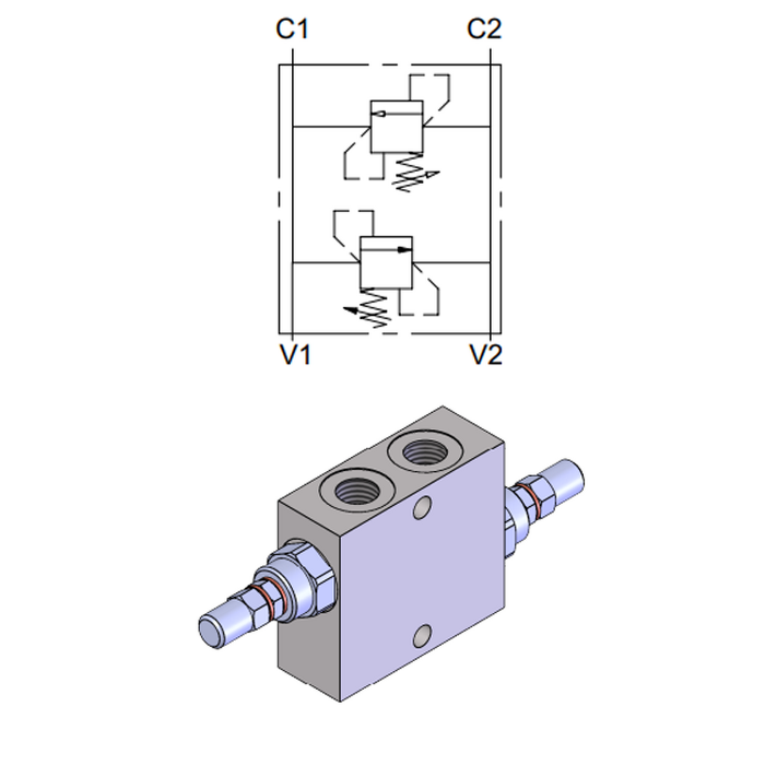 Dual Cross-Over Direct Acting Relief Valve (180&deg; Ports) &mdash; hydraulic valve for flow control, pressure regulation, or circuit protection in mobile and industrial hydraulic systems, supplied by Fluid Power Distributors (FPD), Hamilton New Zealand &mdash; hydraulic valve specialists for construction, agriculture, forestry, and industrial applications across New Zealand