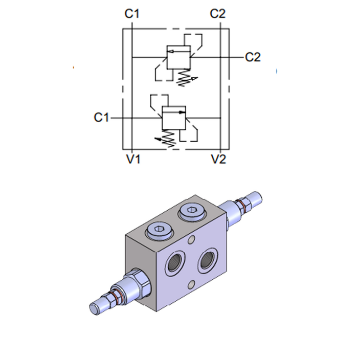 Dual Cross-Over Direct Acting Relief Valve (90&deg; Ports) &mdash; hydraulic valve for flow control, pressure regulation, or circuit protection in mobile and industrial hydraulic systems, supplied by Fluid Power Distributors (FPD), Hamilton New Zealand &mdash; hydraulic valve specialists for construction, agriculture, forestry, and industrial applications across New Zealand
