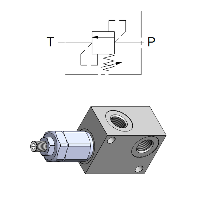 Direct Acting Relief Valve with Aluminium Manifold (20 l/min) &mdash; hydraulic valve for flow control, pressure regulation, or circuit protection in mobile and industrial hydraulic systems, supplied by Fluid Power Distributors (FPD), Hamilton New Zealand &mdash; hydraulic valve specialists for construction, agriculture, forestry, and industrial applications across New Zealand