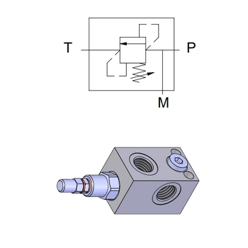 Relief Valve in Manifold with Manometer Port &mdash; hydraulic valve for flow control, pressure regulation, or circuit protection in mobile and industrial hydraulic systems, supplied by Fluid Power Distributors (FPD), Hamilton New Zealand &mdash; hydraulic valve specialists for construction, agriculture, forestry, and industrial applications across New Zealand
