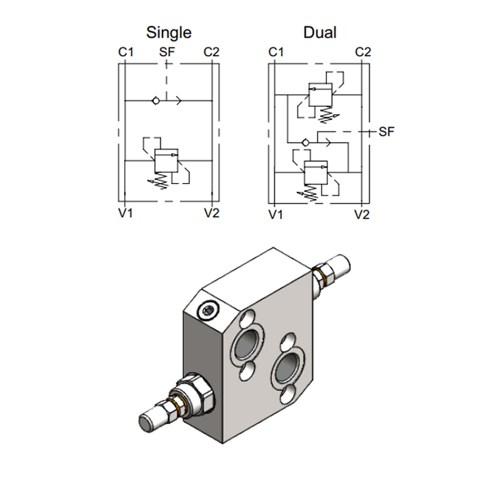 Cross-Over Relief Valve, OMP/OMR Motor Flangeable &mdash; hydraulic valve for flow control, pressure regulation, or circuit protection in mobile and industrial hydraulic systems, supplied by Fluid Power Distributors (FPD), Hamilton New Zealand &mdash; hydraulic valve specialists for construction, agriculture, forestry, and industrial applications across New Zealand