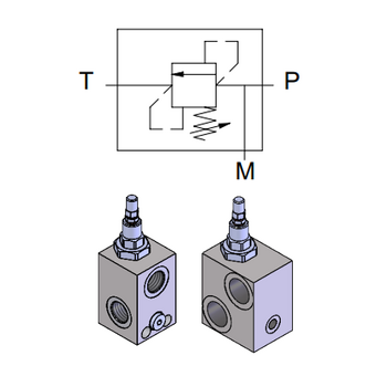 Differential Relief Valve in Manifold with Manometer Port &mdash; hydraulic valve for flow control, pressure regulation, or circuit protection in mobile and industrial hydraulic systems, supplied by Fluid Power Distributors (FPD), Hamilton New Zealand &mdash; hydraulic valve specialists for construction, agriculture, forestry, and industrial applications across New Zealand