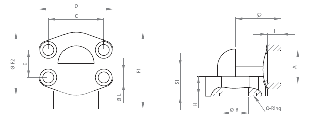 Port Adaptor SAE Pipe Threaded 90° Flange Mounting