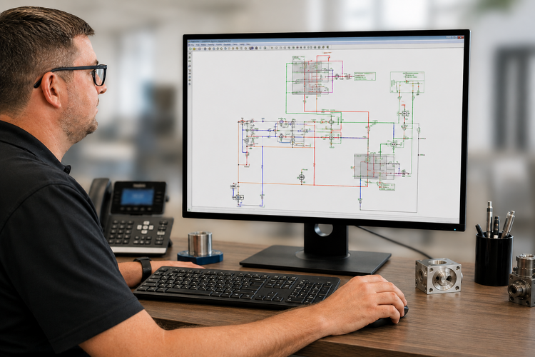 FPD Staff working on a hydraulic circuit design within the design software for a customer.